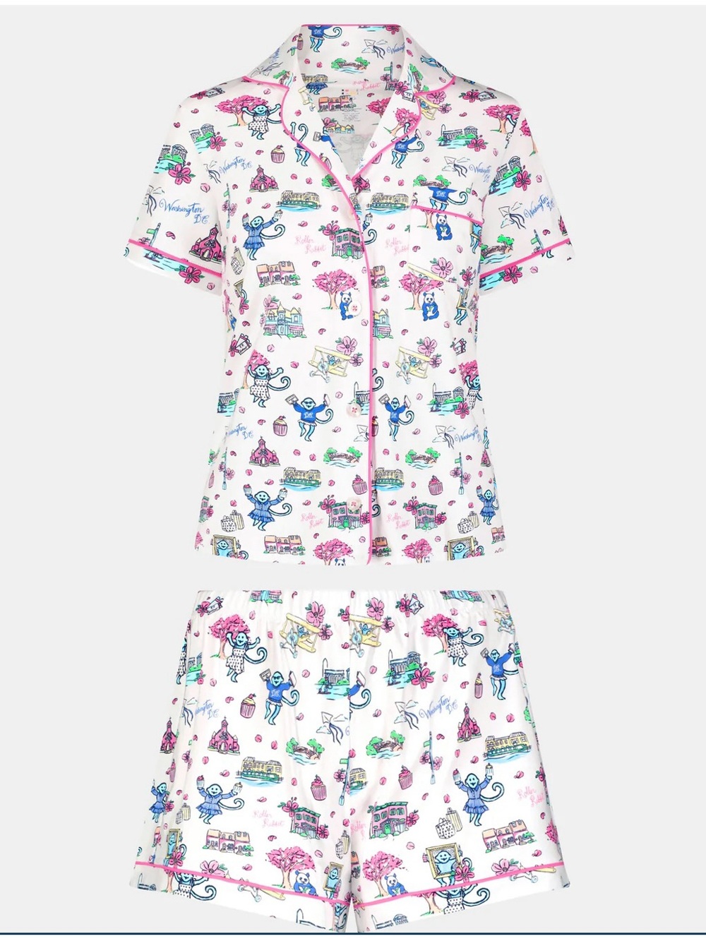 Roller Rabbit White Pink Blue Printed Short PJ Set